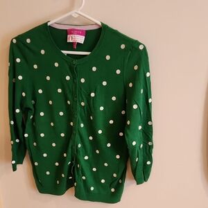 Talbots Green Cardigan with White Dots